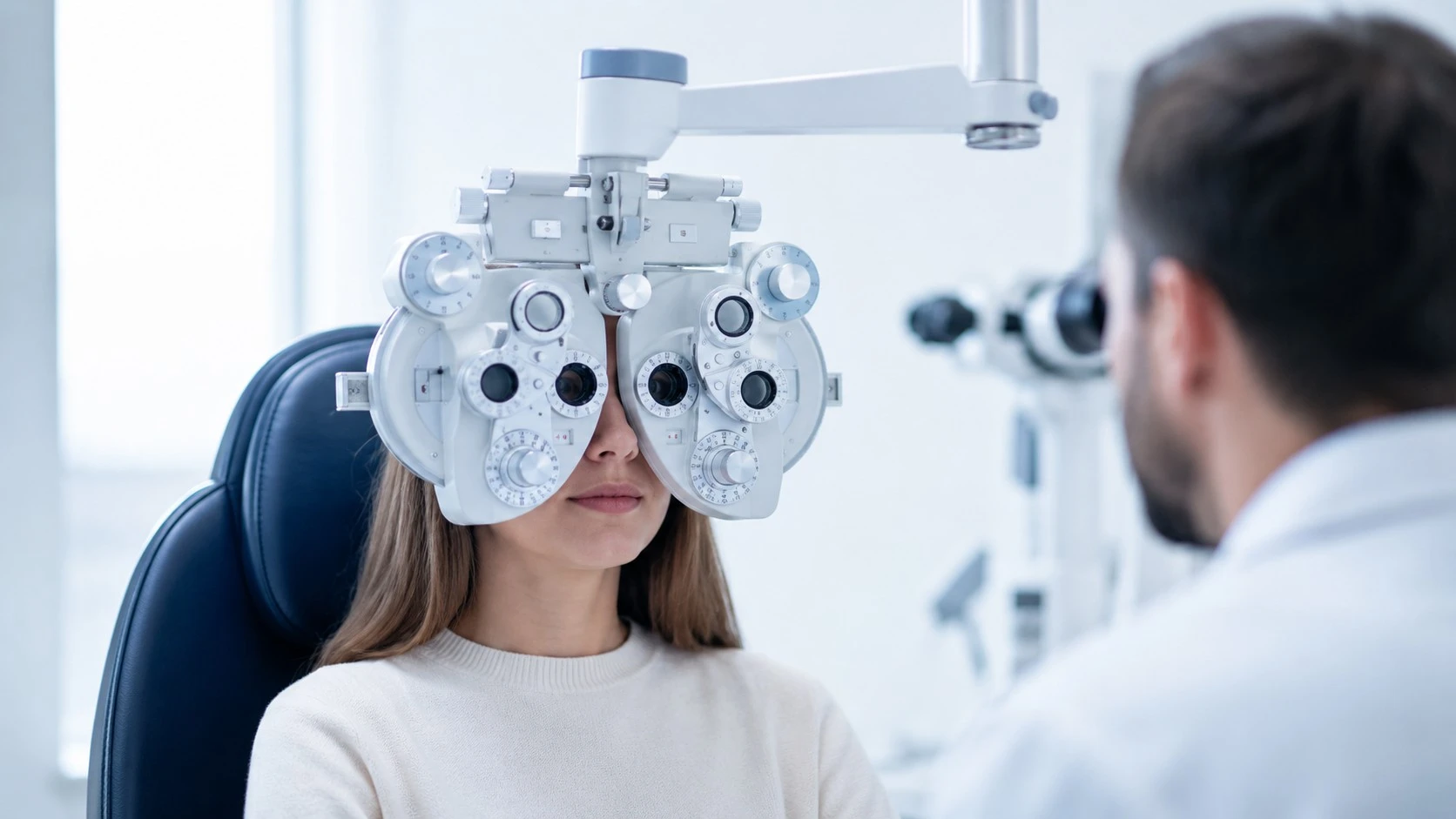 Paziente durante una visita oculistica completa